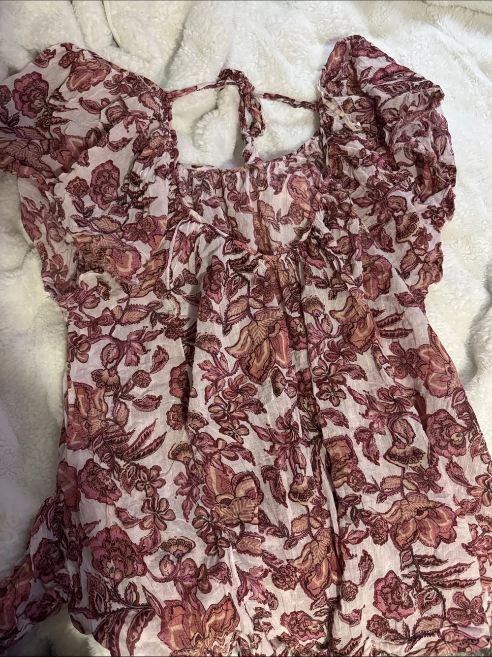 Free People Pink Floral Puff-Sleeve Peasant Blouse